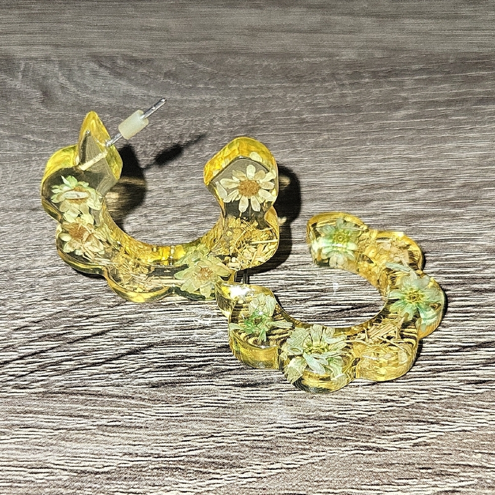 Floral Yellow Hoop Earrings